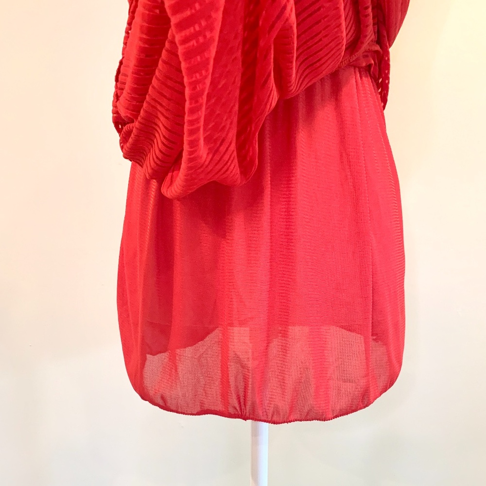 Red Sleeveless Sheer Layered Dress - Picture 7 of 7